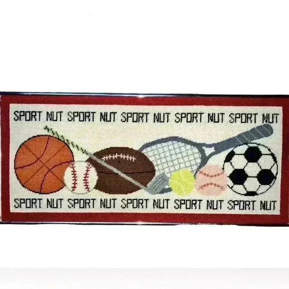 Vintage Rare  Boho Needlepoint  Canvas Framed Sports  LARGE 23•5 × 8.75 - Picture 1 of 10